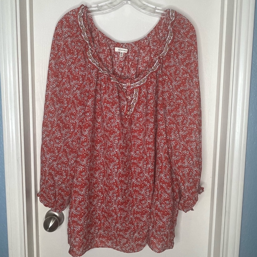 Max Studio Red Floral Blouse Top Size 2X